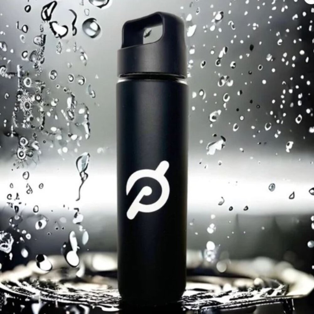 NEW! Peloton Glass Water Bottle Black Silicone Sleeve Screw Top 16oz
